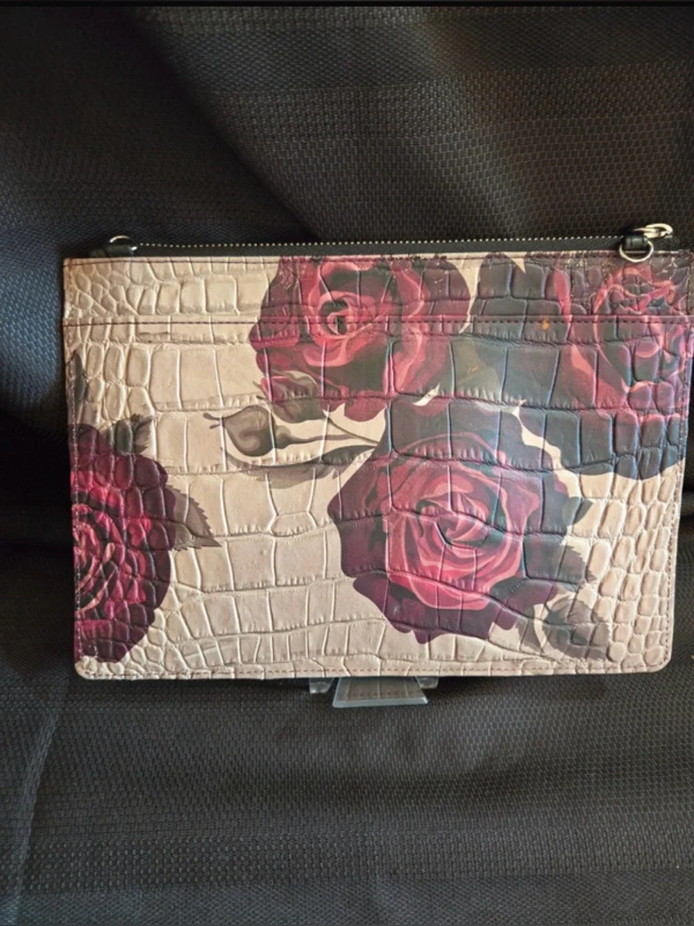 Brighton Chianti Painted Victoria Rose Croc-Embossed Leather Wristlet Clutch